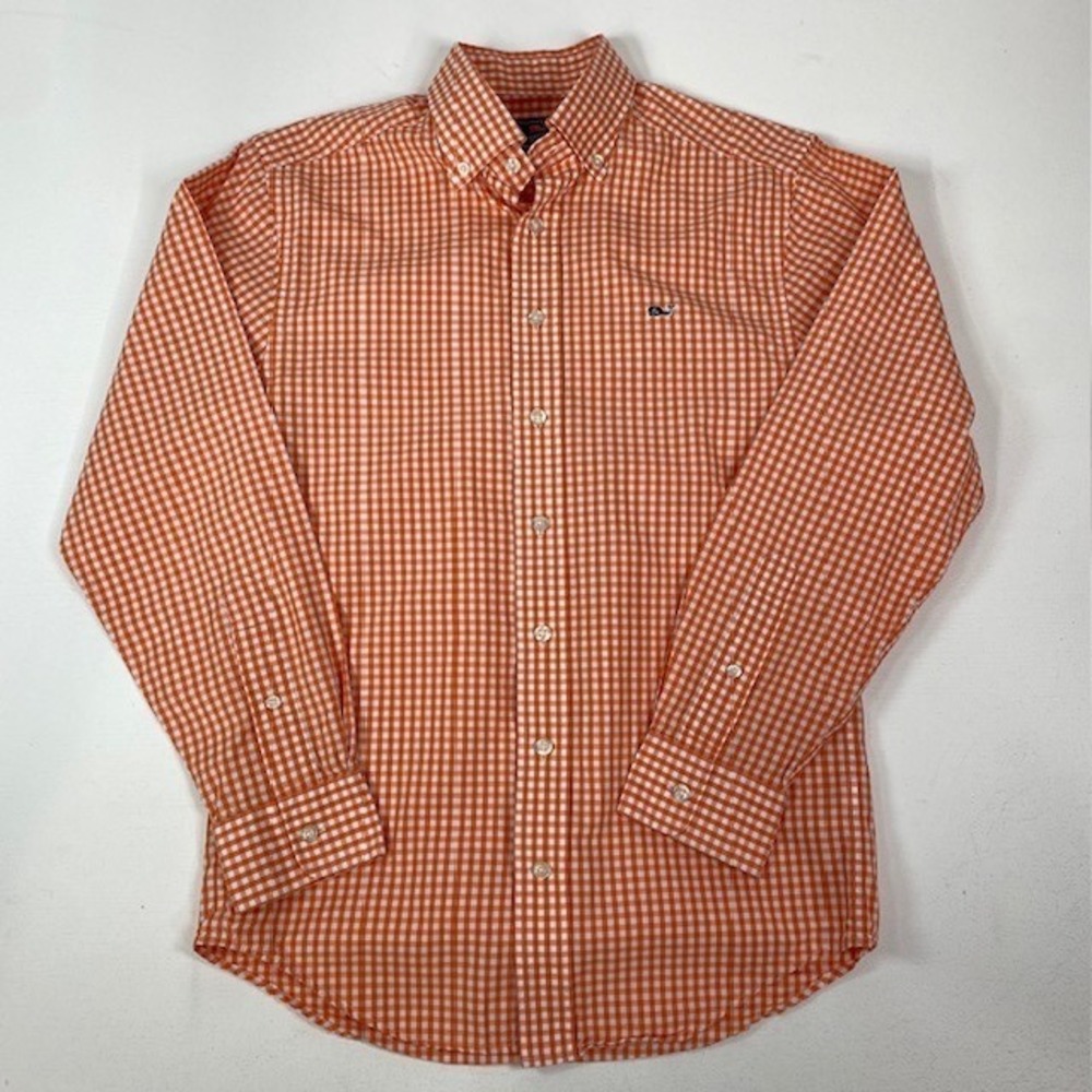 Vineyard Vines Whale Shirt XS Orange Gingham Check Button Down Long Sleeve